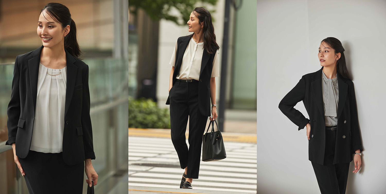 美品！ORIHICAストレッチ素材 ネイビーストライプスーツ 快